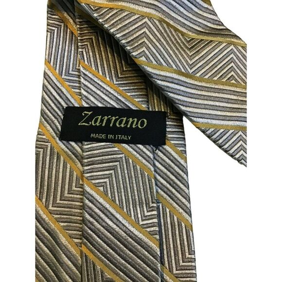 5/$10 Zarrano Silk Geometric Men's Tie Gray Orange - Picture 3 of 5